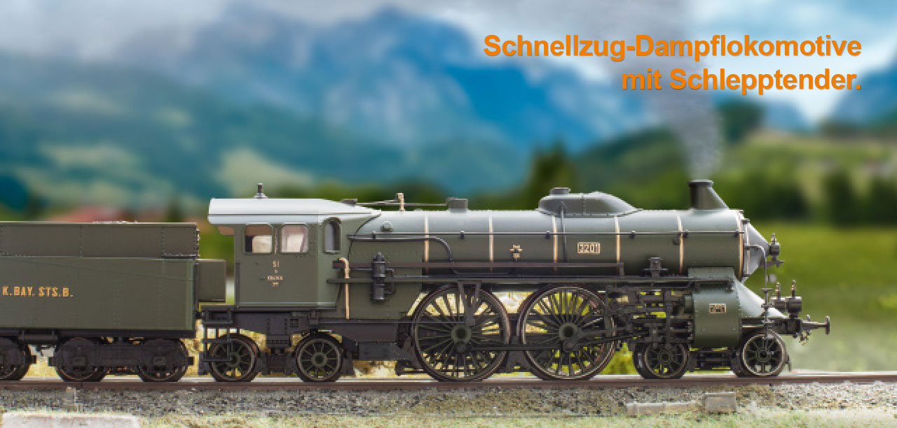 Schnellzug-Dampflokomotive mit Schlepptender.